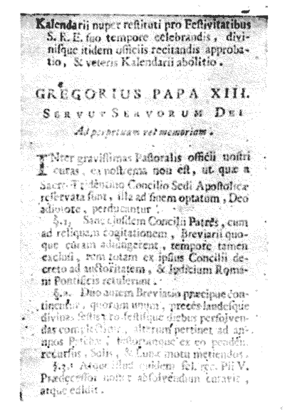 Фиг.2 Част от папската була за въвеждането на григорианския календар